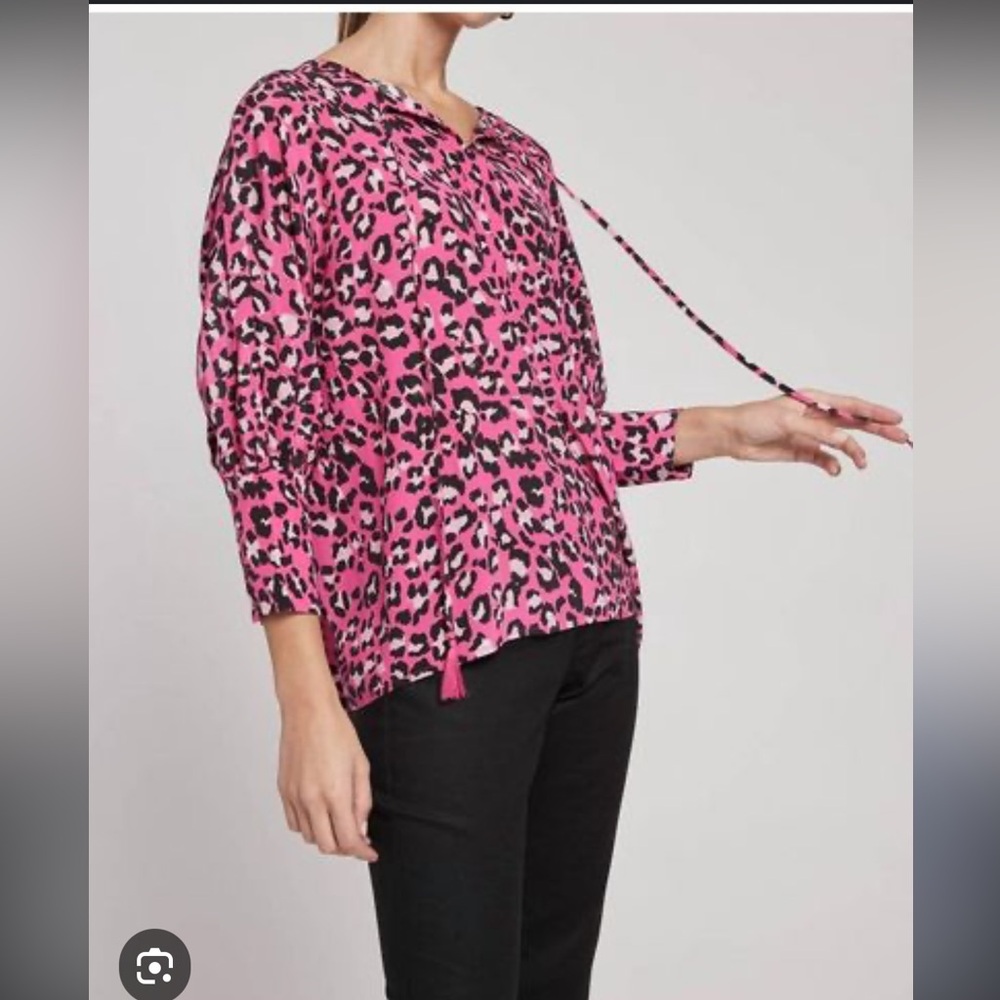 Tyler Boe Hot Pink Leopard Silk Blouse Sz L